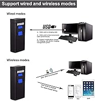 Vista 4 de Symcode Escáner de código de barras Bluetooth, 3 en 1 Bluetooth y USB con cable y escáner de código de barras inalámbrico de 2.4 G, escaneo