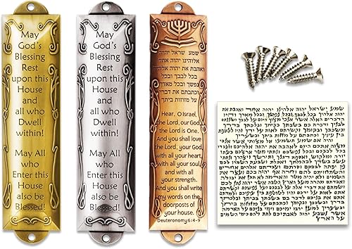Garybank Juego de 3 mezuzá - Mezuzá con pergamino para puerta, puerta judía de Mitzvá Mezuzah caja de mezuzá de metal, regalos judíos, regalos de