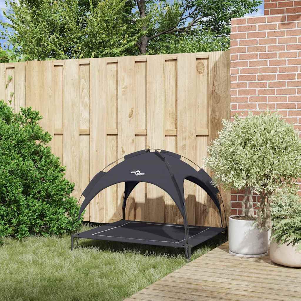 Cuccia per cani in acciaio nero, 104 x 86 x 84,5 cm, per interni ed esterni, con tettuccio parasole rimovibile, antigraffio, traspirante, leggera, antiscivolo, comoda superficie di riposo per