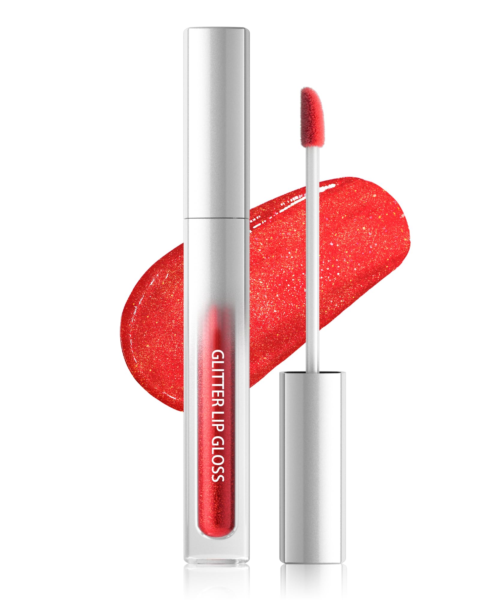 Lestpola Red Metallic Liquid Lipstick, Non-Stick Cup Glitter Lip Gloss, High Pigmented Lip Color with Transfer-proof Wear, Long Lasting Waterproof