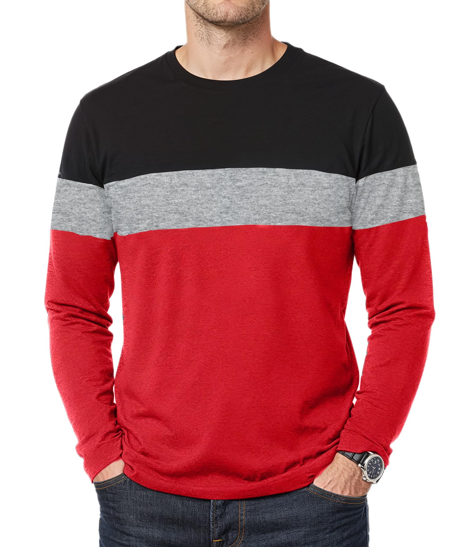 Decrum Mens Long Sleeve Shirt - Soft Casual Full Sleeves Crew Neck T Shirts for Men