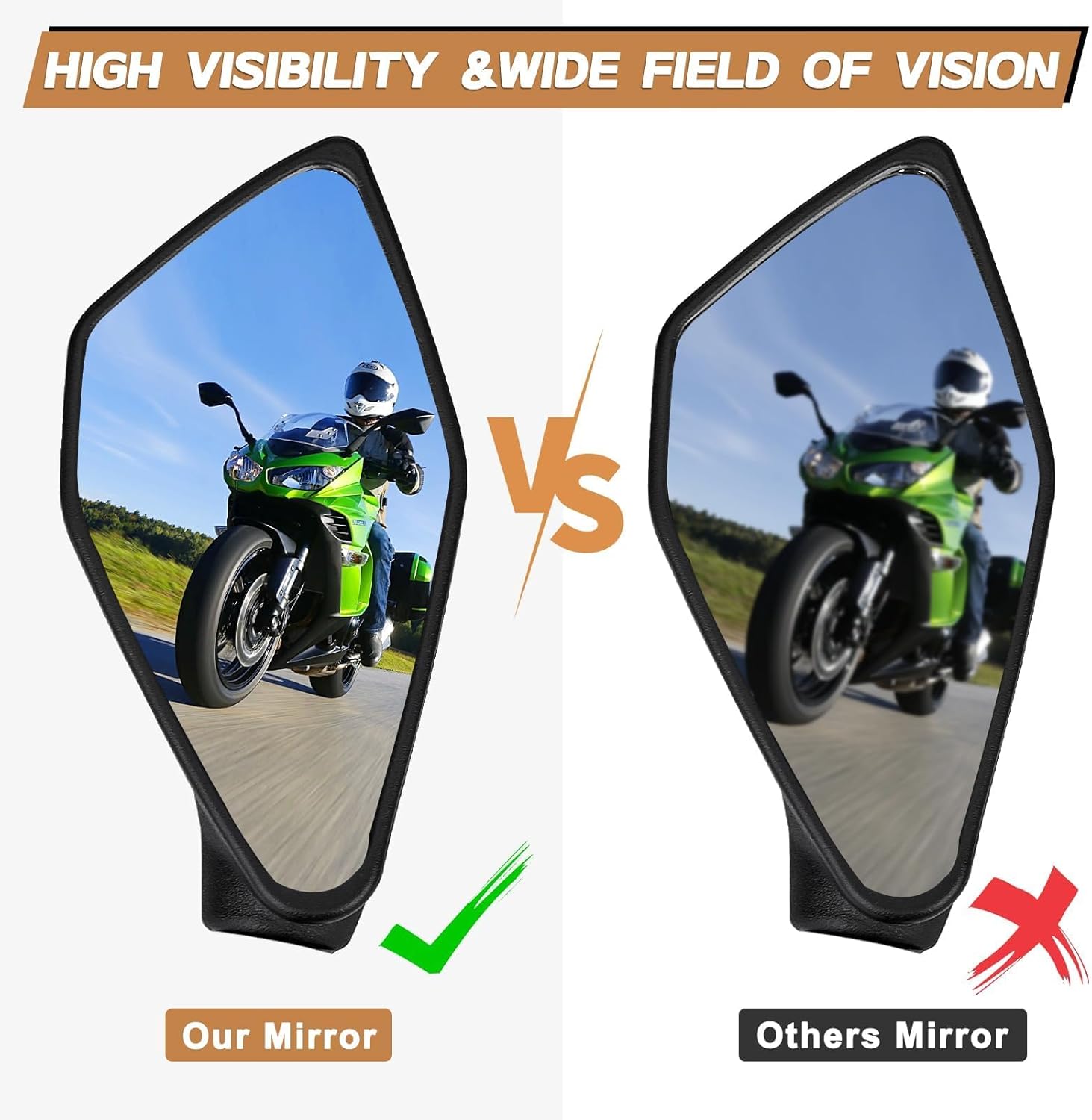 Motorcycle Rear View Mirrors for Ninja 300 400 500 ZX6R EX300 EX400 636 650 250R 300R ABS Adjustable Rotating Motorcycle Side Rear View Mirrors