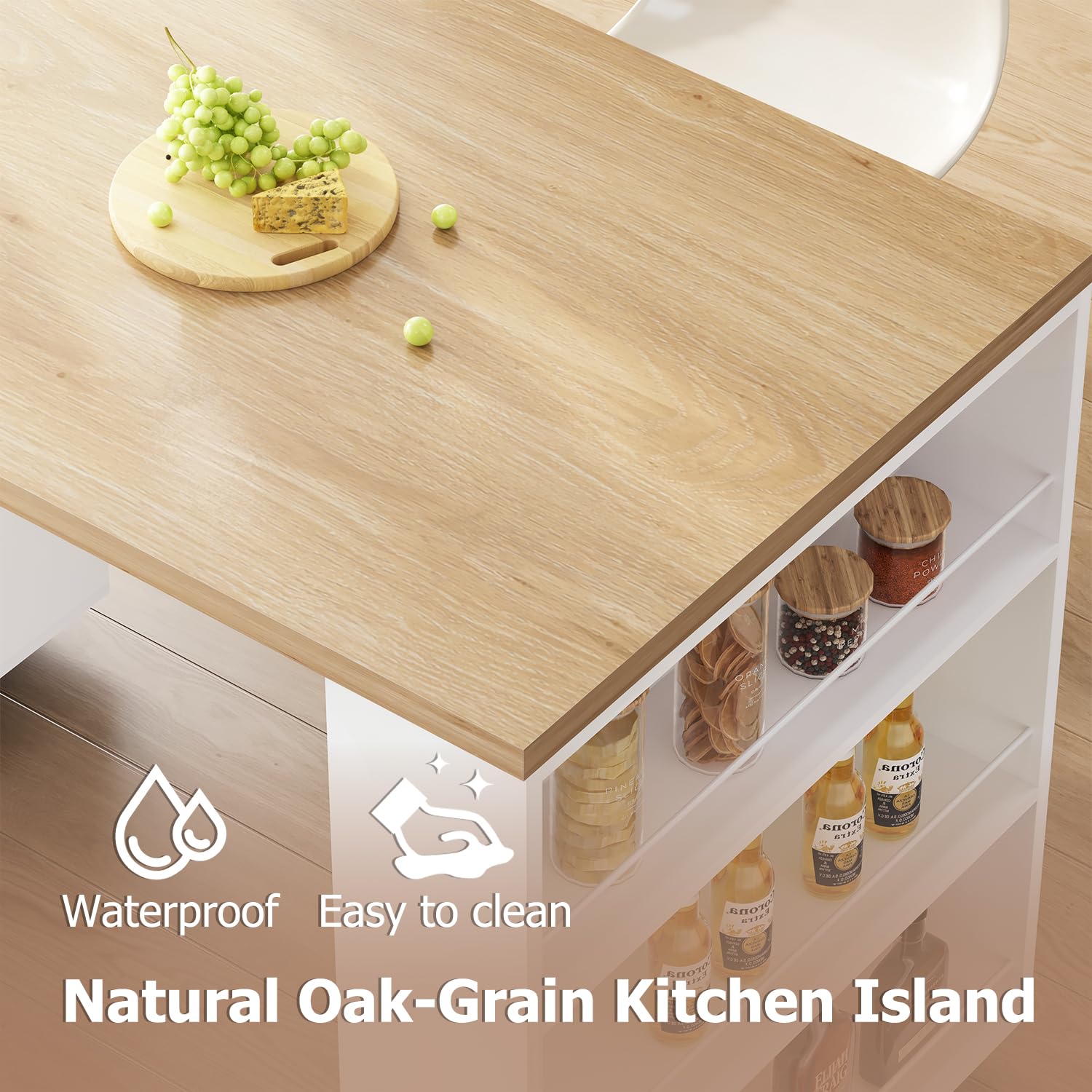 IBF Isola Cucina Indipendente Con Piano Di Lavoro Su 7 Ruote Armadio Cucina Carrello Cucina Isola Cucina Moderna Mobile Con Piano In Legno Girevole 360 Gradi E Cassetto Bianco 184 cm