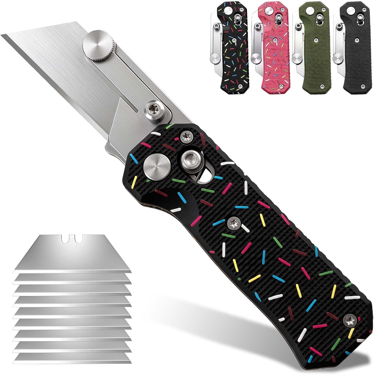 Fmeida Ultra-Light Folding Utility Knife w/ G10 Non-Slip Handle – Compact Pocket Box Cutter w/ 10 SK5 Blades for EDC, Warehouse & Camping – Tool-Free Change, Secure Lock & Slim Fit Without Bulk