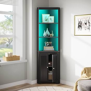 Amazon｜Rolanstar コーナーシェルフ LEDライト付き ブラック 5