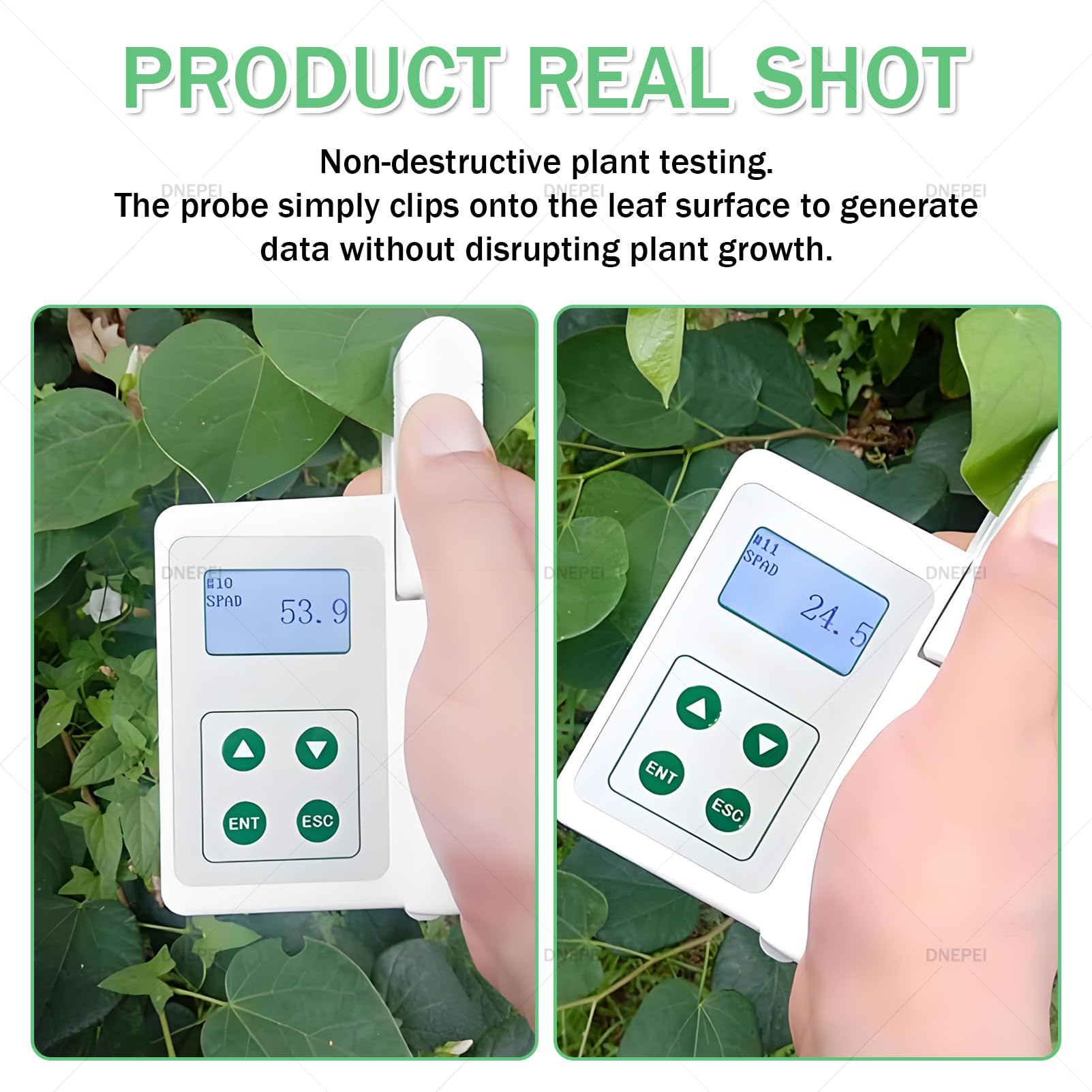 Monitor portátil Todo en uno para la Salud de Las Plantas, analizador portátil de clorofila, nitrógeno, Temperatura y Humedad (0,0-99,9 SPAD), diseño Compacto con Carga USB A
