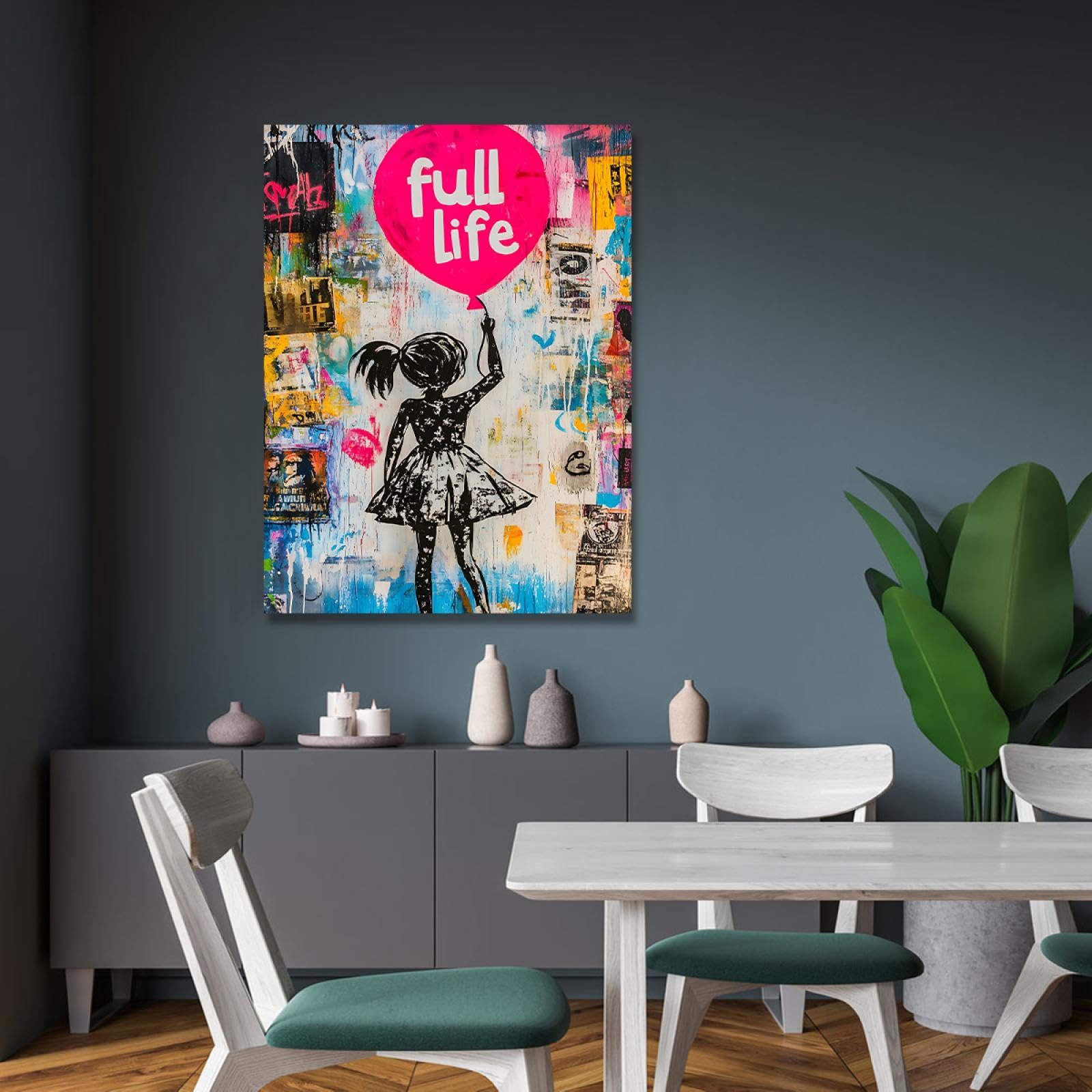 UIRINGART Full Life Wall Decor Hip Hop Style Street Graffiti Art Balloon Girl Canvas Print Picture Poster per soggiorno Camera da letto Sala giochi 35x55cm Innerframe