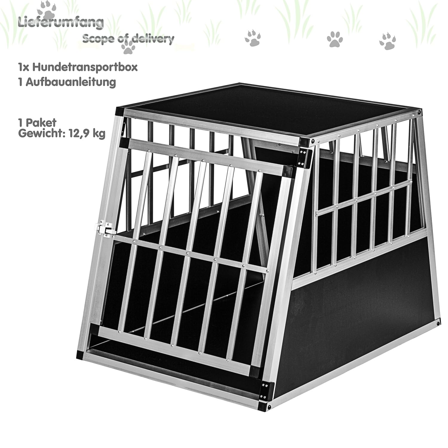 Hundebox schräge Frontseite und Rückwand 75° - Größenwahl, L