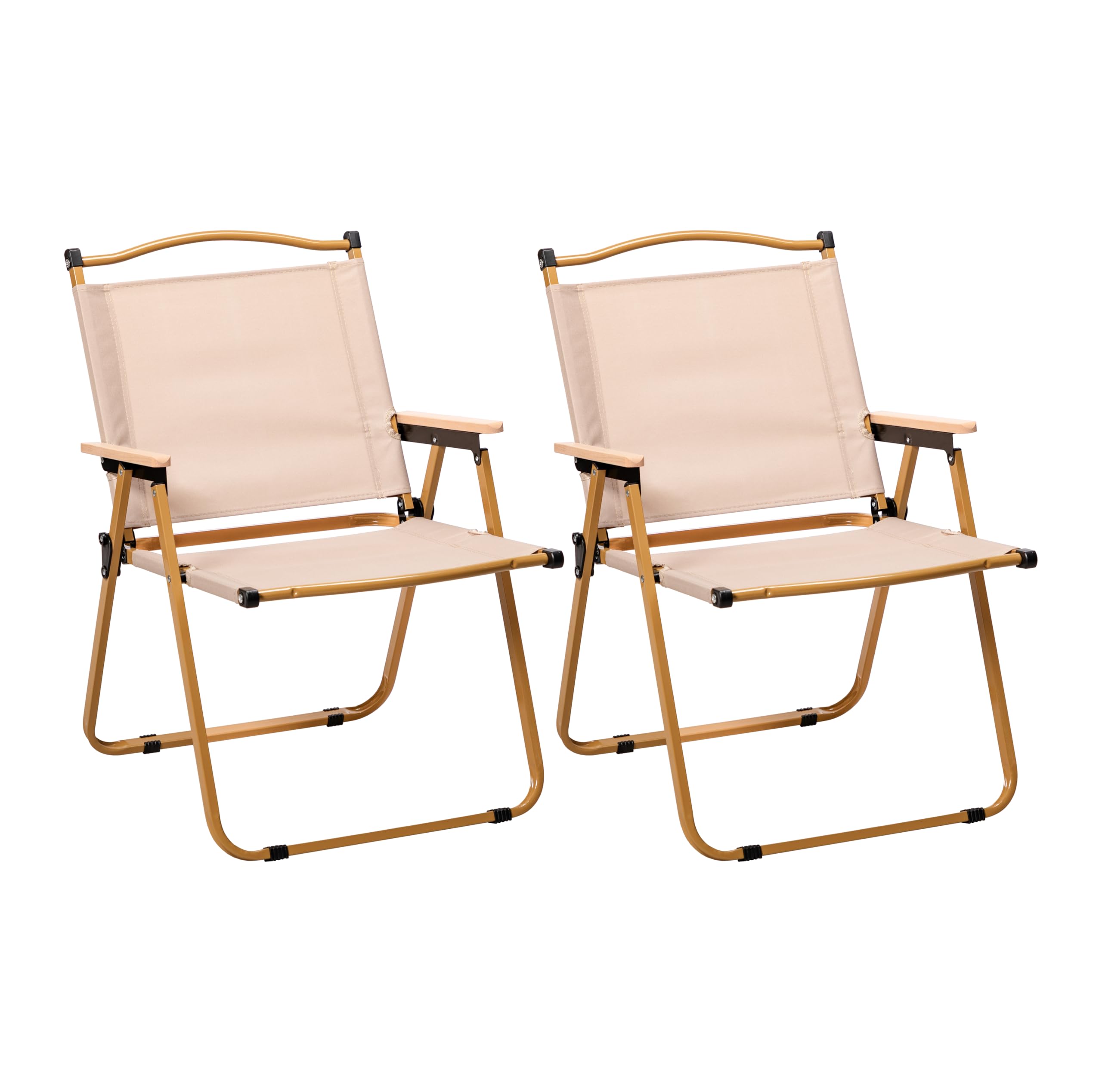 EGGREE Lot de 2 Chaises de Camping, Capacité de Charge de 120 kg, Accoudoirs en Bois et Tissu Oxford 600D, Chaises Pliantes Portables pour Camping, Plage, Terrasse, Pêche (Kaki)