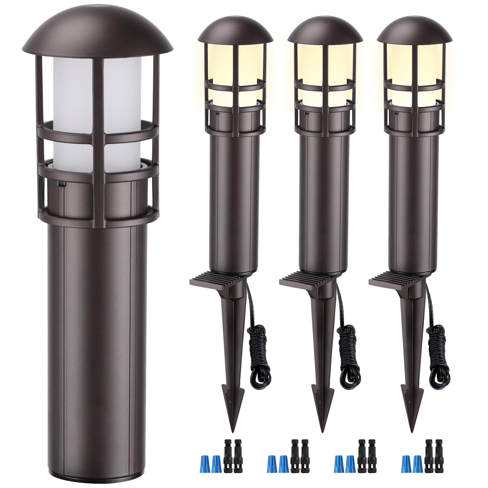 LEONLITE LED Low Voltage Landscape Pathway Lights, 3W 12V AC/DC Path Lighting, CRI90+, IP65 Waterproof, ETL Listed, Oil Rubbed Bronze Aluminum Housing, 3000K Warm White, Pack of 4