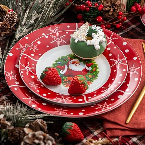 Miniatura 6 de HNKDD - Juego de vajilla de porcelana de 3060 piezas con patrón de Navidad con platillo de taza sopa de postre juego de vajilla color negro tamaño