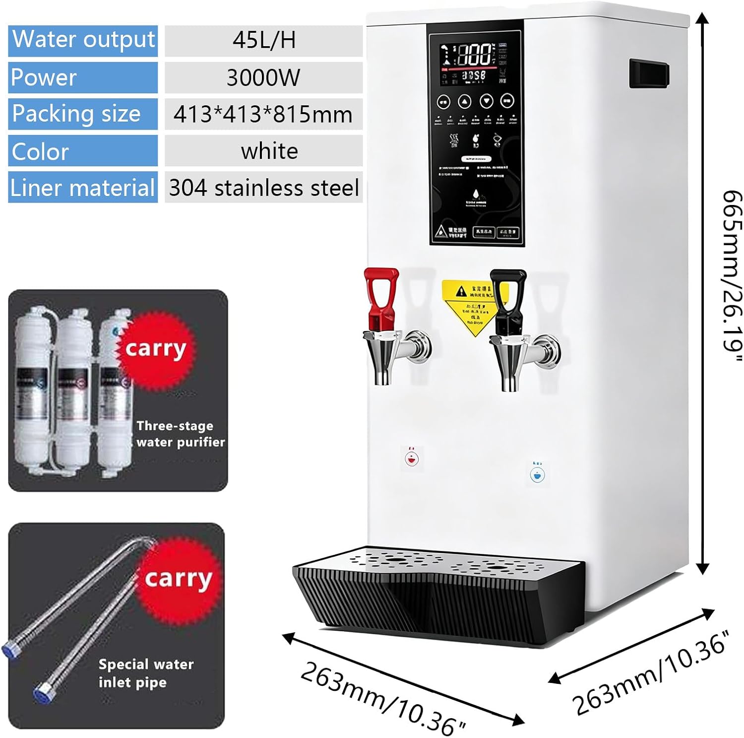 Commercial Hot Water Dispenser 3000W,Hot Water Dispenser With LCD Touchscreen And Built-in Water Purifier，Boiler 304 Stainless Steel Hot Water Machin B
