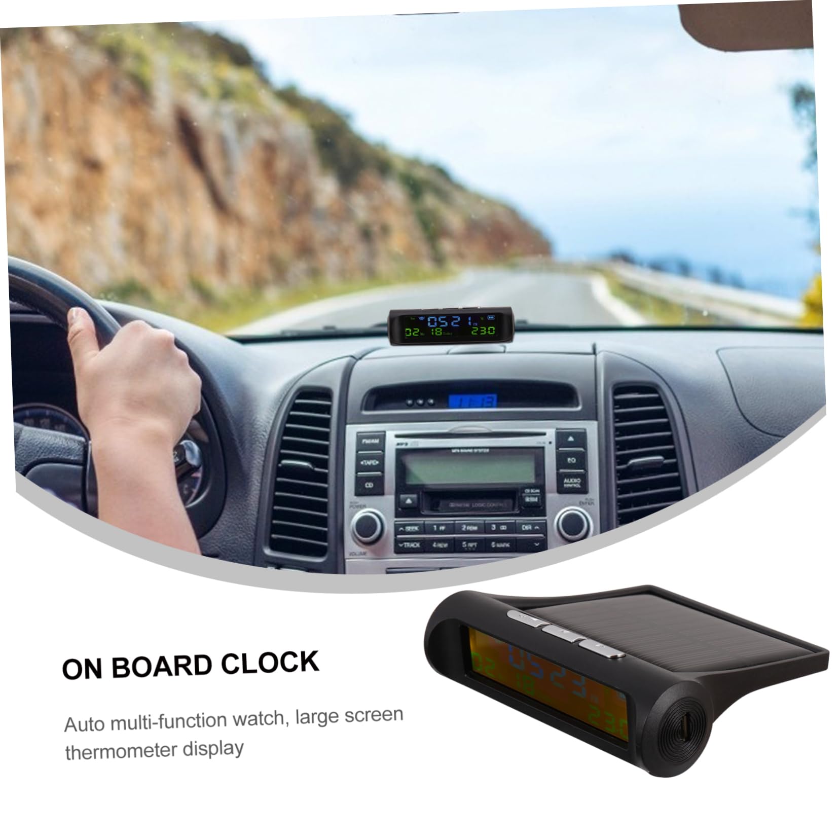 CALLARON 2piezas Reloj Digital Solar Para Automóvil y Calendario Pantalla Función Dispositivo Multifuncional Para Salpicadero Carga Solar Automática Material