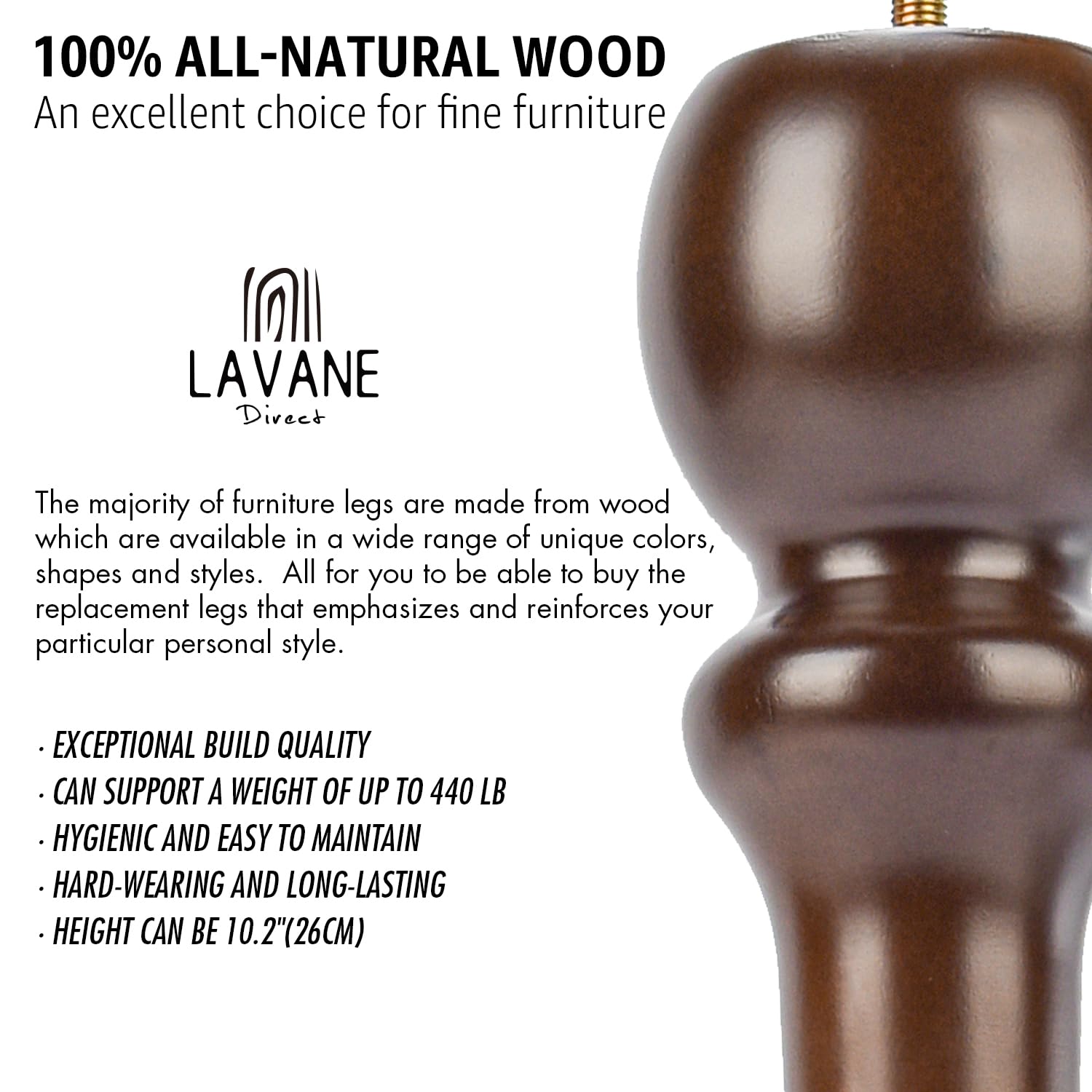La Vane 10 inch / 26cm Wooden Furniture Legs - Image 3