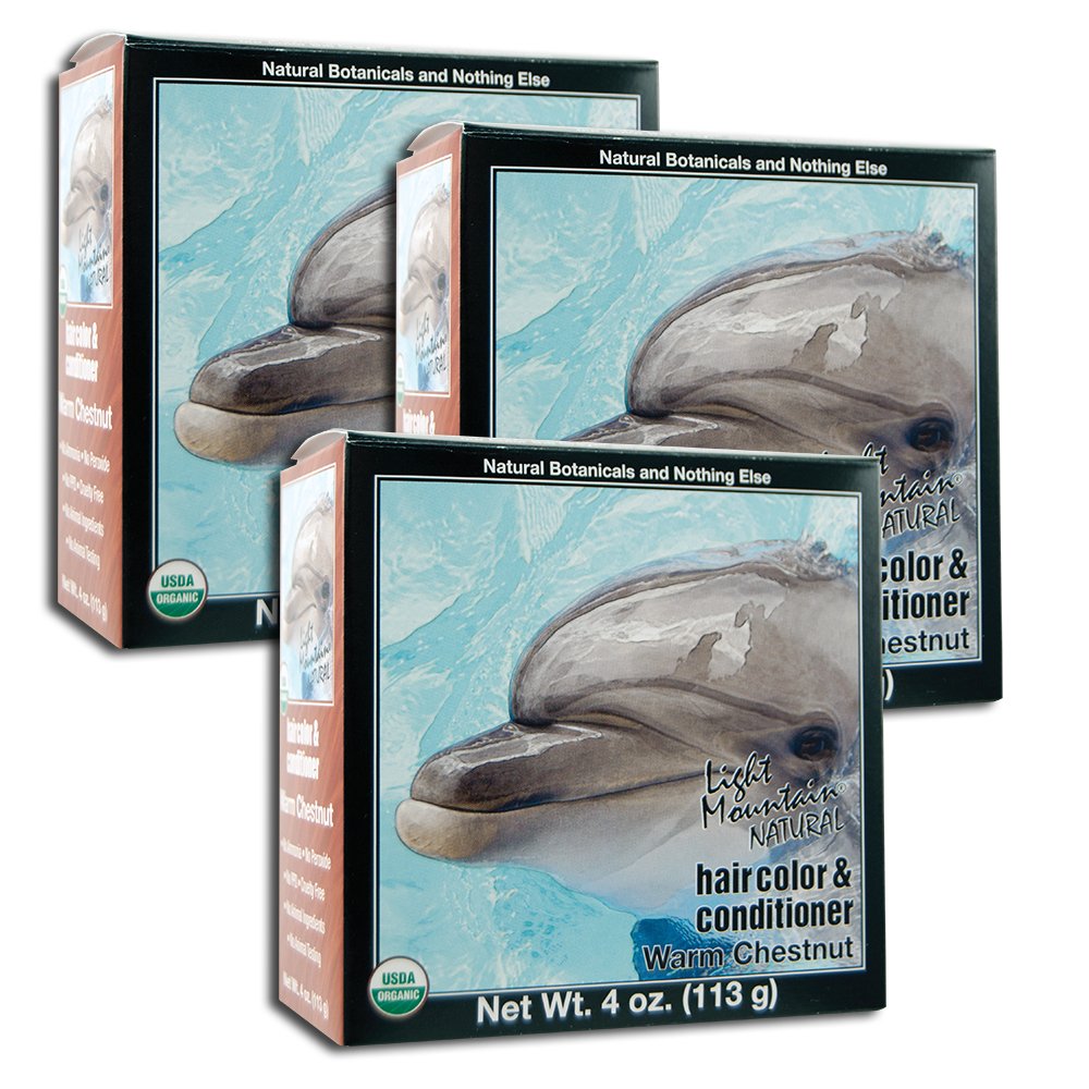 LIGHT MOUNTAINHenna Hair Color & Conditioner - Warm Chestnut Hair Dye for Men/Women, Organic Henna Leaf Powder and Botanicals, Chemical-Free, Semi-Permanent Hair Color, 4 Oz (Pack of 3)USDA Organic