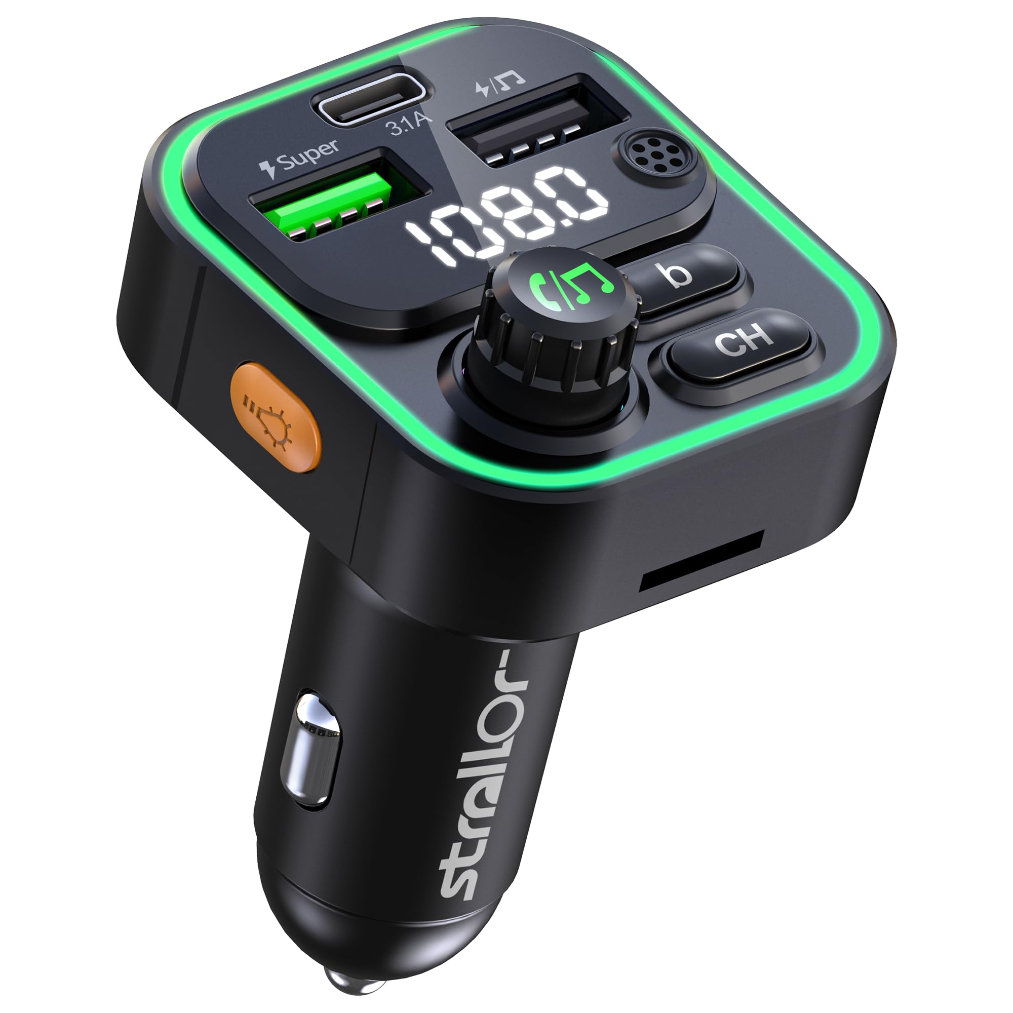 Bluetooth Car FM Transmitter, Hands-Free Car MP3 Cigarette Lighter Adapter with Dual USB Super Fast Charging 22.5W/4.5A and 3.1A Plus Type C, Support SD Cards, USB, Flash Drive