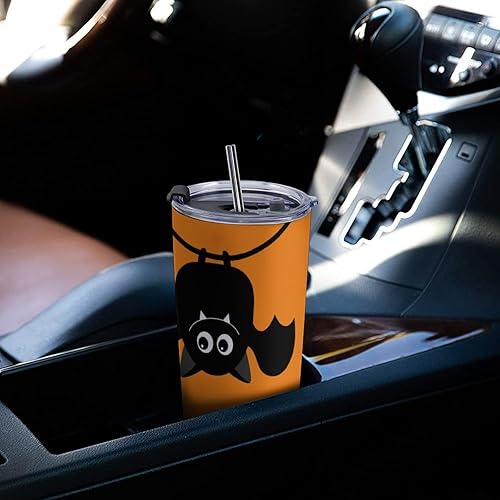 Miniatura 5 de Vaso de viaje de 20 onzas con tapa y pajitas con diseño de murciélago y cara de monstruo con aislamiento de acero inoxidable con cepillo de