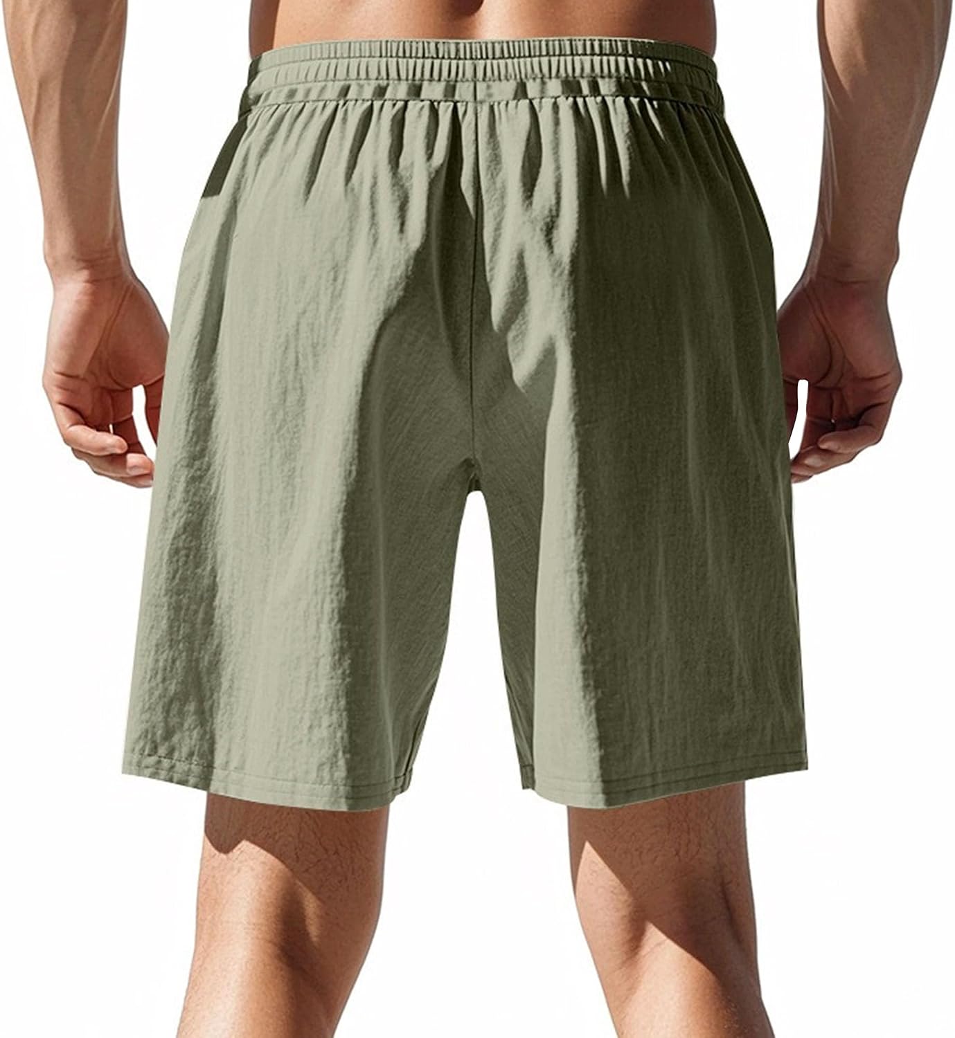 Maiyifu-GJ Men's Shorts Linen Cotton Casual Athletic Workout Shorts Summer Elastic Waist Drawstring Beach Short Pants