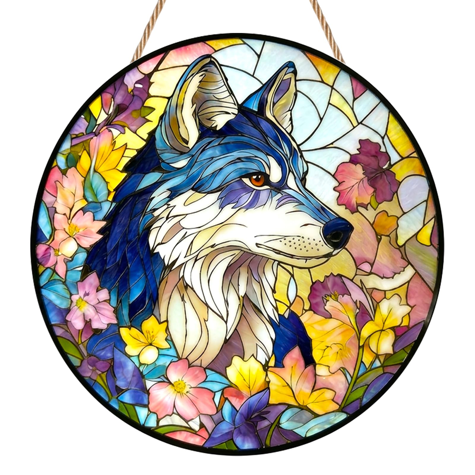 Wolf Sun Catcher, Acrylic Stained Glass Style Sun Catchers for Windows, Animal Acrylic Suncatcher, Wolf Garden Hanging Ornaments, Suncatchers Art Crafts for Indoor, Outdoor & Home Decor