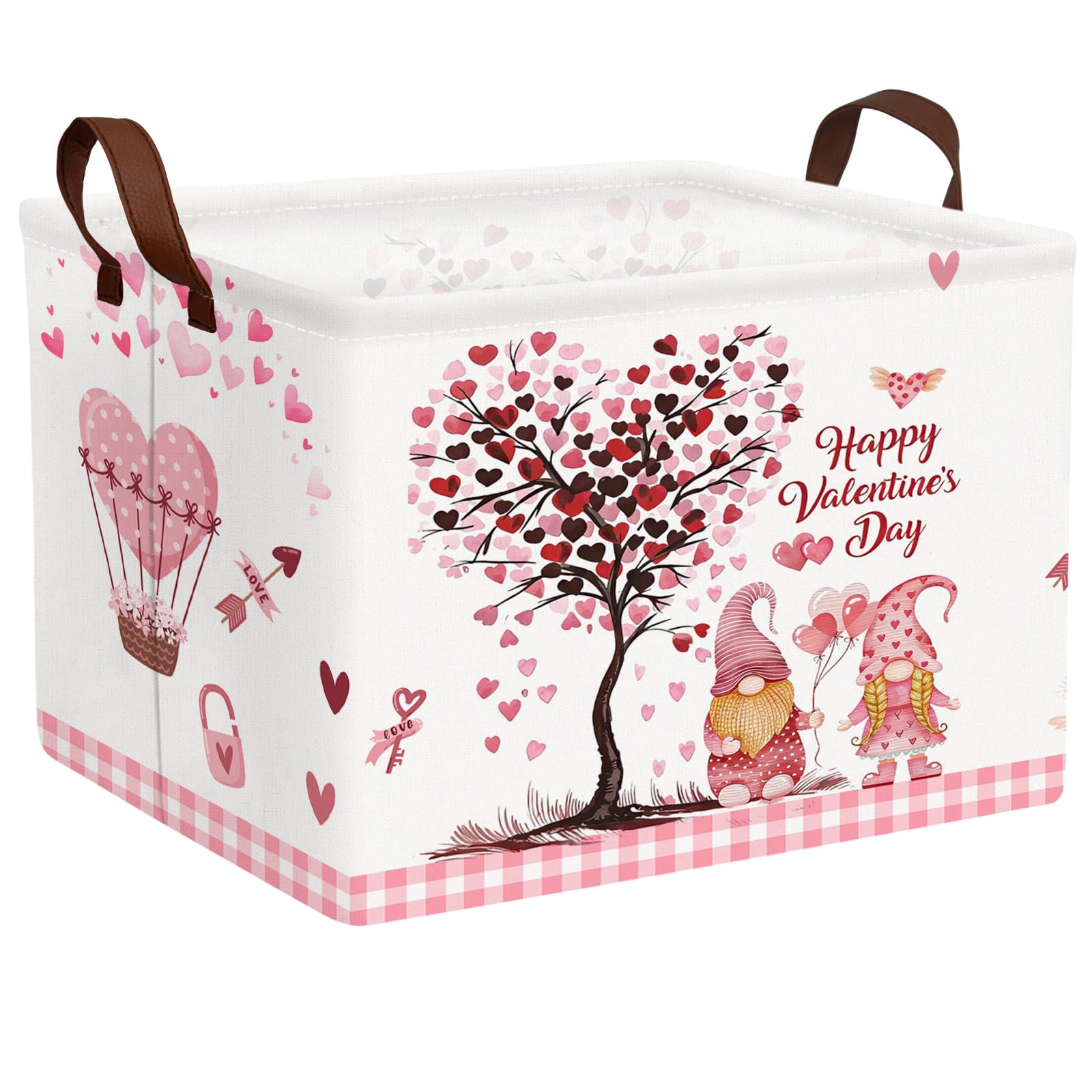 Valentine's Day Basket Gift for Empty Cute Heart Large Storage Bin for Kid and Baby Room Décor (Pink Dwarf Love Tree Hot Air Balloon)