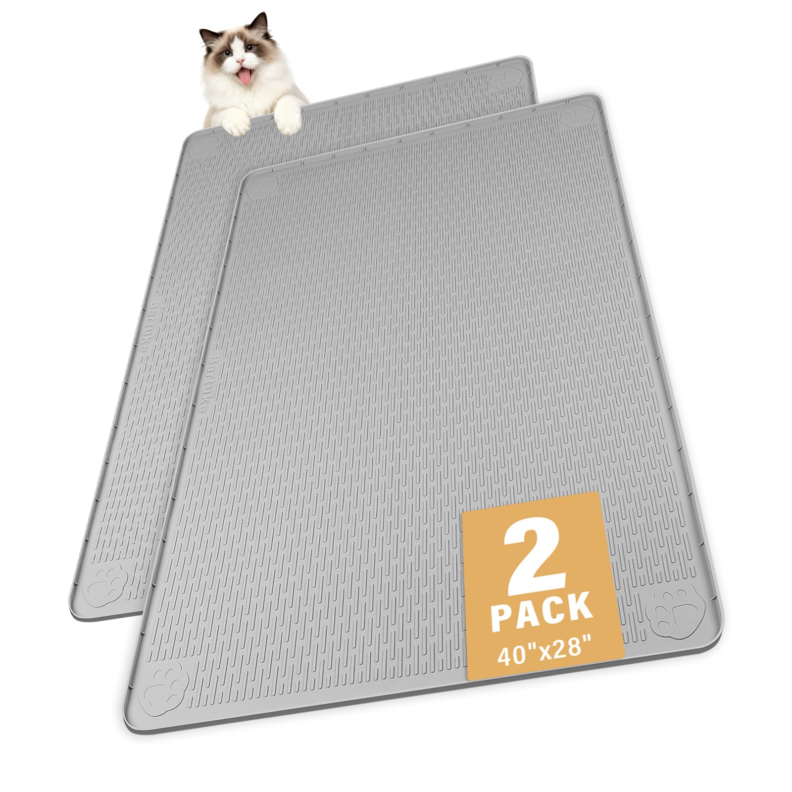 Bartuke Cat Litter Mat 2 Pack,40"x28" Large Rubber Litter Trapping Mat