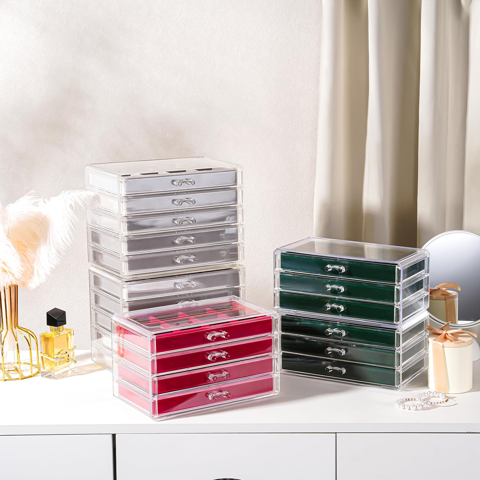 Frebeauty Caja De Joyería Extra Grande De Acrílico Para Mujeres, Organizador De Joyas Transparente De 5 Capas, Caja De Aretes De Terciopelo Con 5 Cajones, Estuche Para Collares Y Anillos, Bandeja