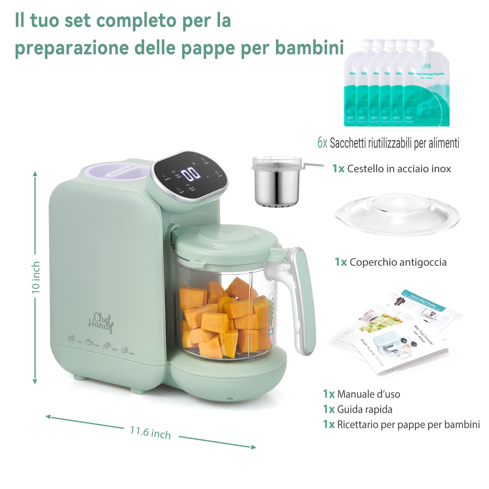 Chefhandy Cuocipappa Multifunzione 5-in-1, Omogeneizzatore e Cuoci Pappa per Neonati