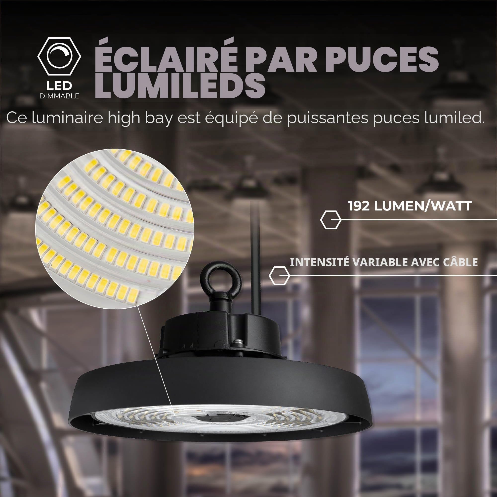 Ledvion LED High Bay Projecteur IP65 150W 192 lm 4000K 192lm dimmable | Pour entrepot atelier zone de production et salle de sport avec controle flexible