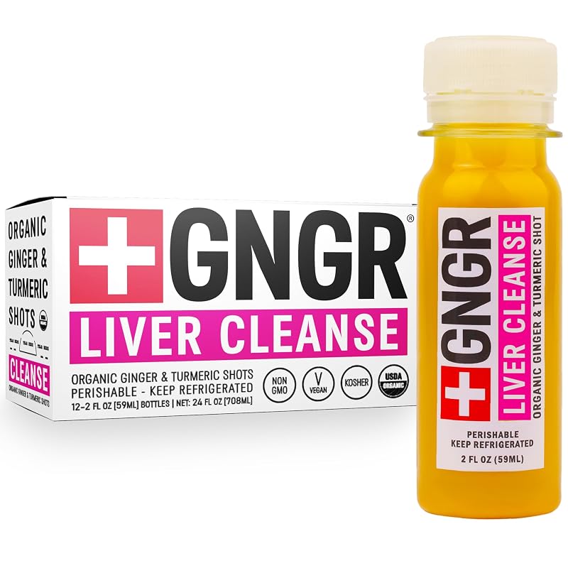 +GNGR Shot líquido de gengibre com cúrcuma, curcumina, raiz de dente-de-leão e cardo-mariano, pacote com 12