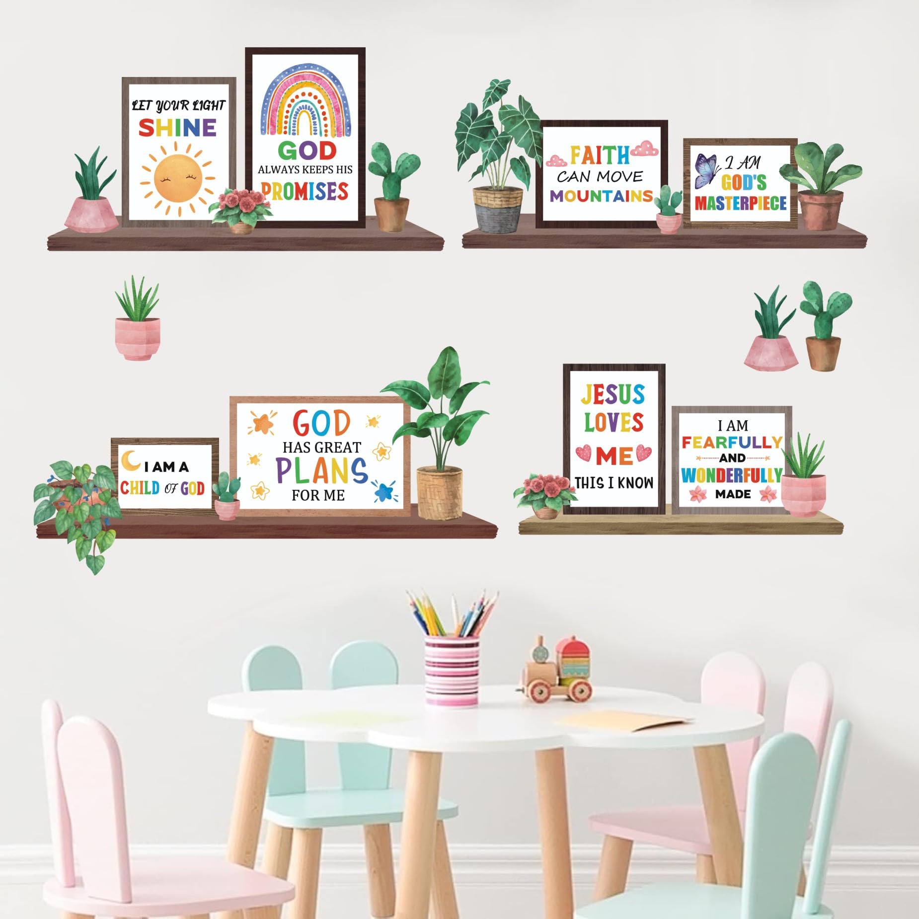 TOARTi Colorful Plants Wall Decals Motivational Classroom Wall Stickers Potted Plant Bookshelf Bulletin Board Decals Inspirational Quote Back to School Decoration - Image 2