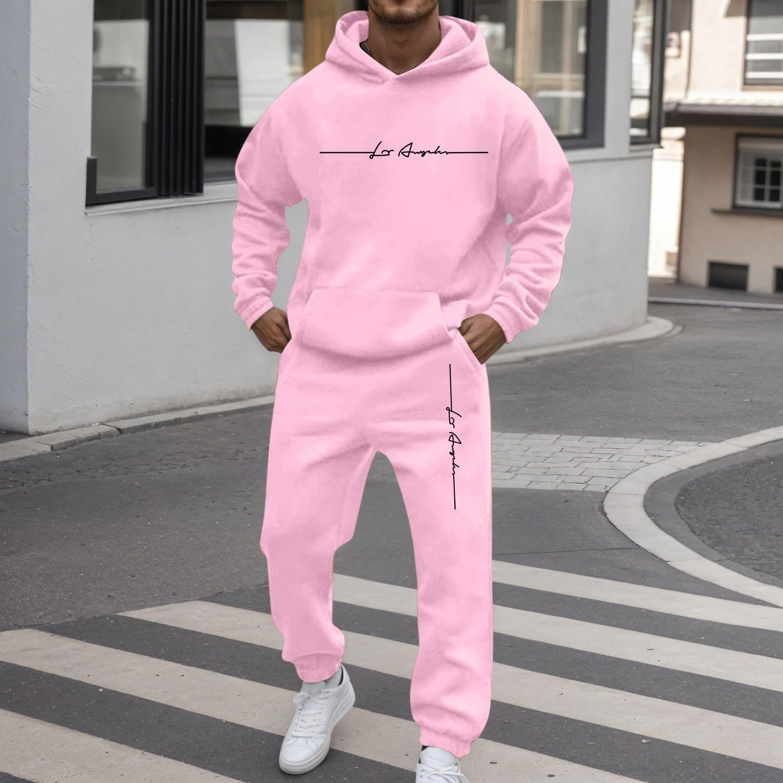 WWricotta Sweat capuche polaire homme, manches raglan, cordon, poches, pantalon, ensemble sport/A