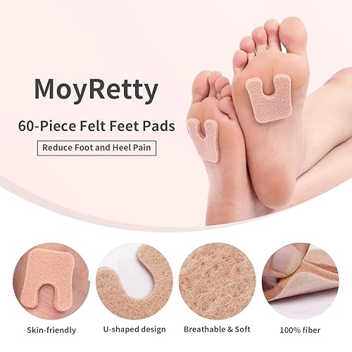 Miniatura 3 de MoyRetty 60 almohadillas de fieltro en forma de U, almohadillas metatarsianas, almohadillas autoadhesivas que protegen los callos de la fricción en