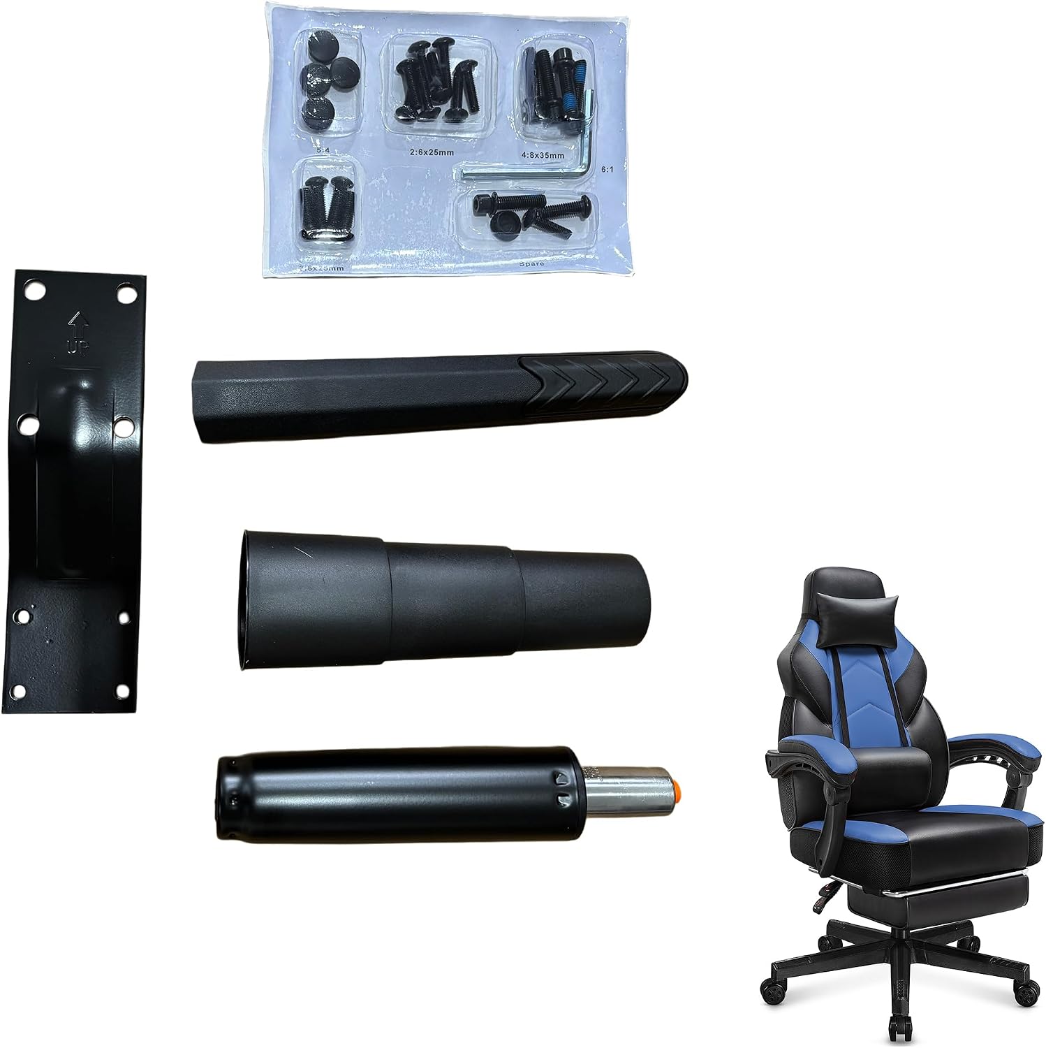 Shintenchi Gaming Chair Replacement Hardware Kit, Complete Accessory Set with Screws, Gas Lift and Installation Tools for Assembly & Repair