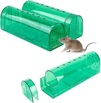 2Pcs Humane Mouse Trap, Reusable Live Mice Trap, Catch and Release Mouse Capture Cage Finger Safe for Small Animal Mice Rodent Hamster