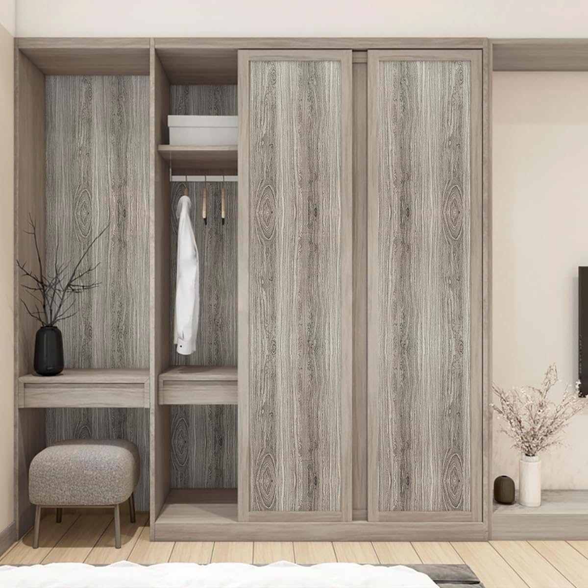 Livebor Grey Wood Grain Contact Paper Rustic Wood Peel and Stick Wallpaper 17.7" x 393.7" Self-Adhesive Removable Kitchen Cabinet Wallpaper