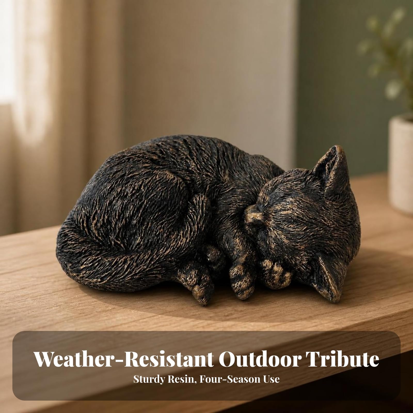 Memoriale per Durevole Scultura | Pietra Commemorativa Del Gatto, Facile da Pulire, Statua di Gatto in riposo, per Giardino, Degli Animali, Oro Retro, Stile C