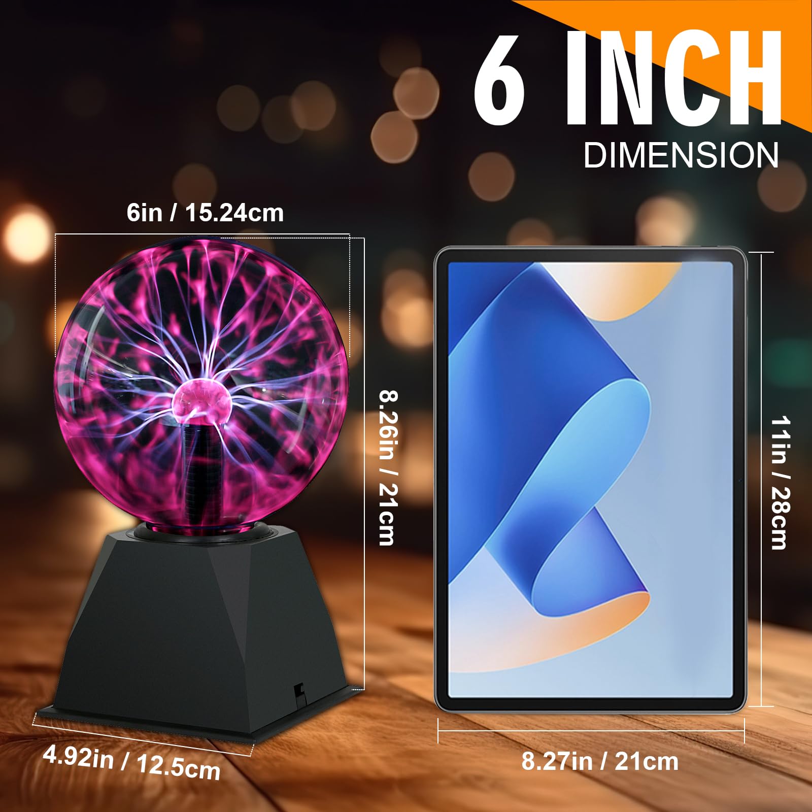 Dorlink Sfera al Plasma da 6 Pollici - Lampada al Plasma Sensibile al Tocco e al Suono con Effetti di Fulmine - Sfera Energetica con Alimentazione a Spina per Feste, Decorazioni,Camera da Letto