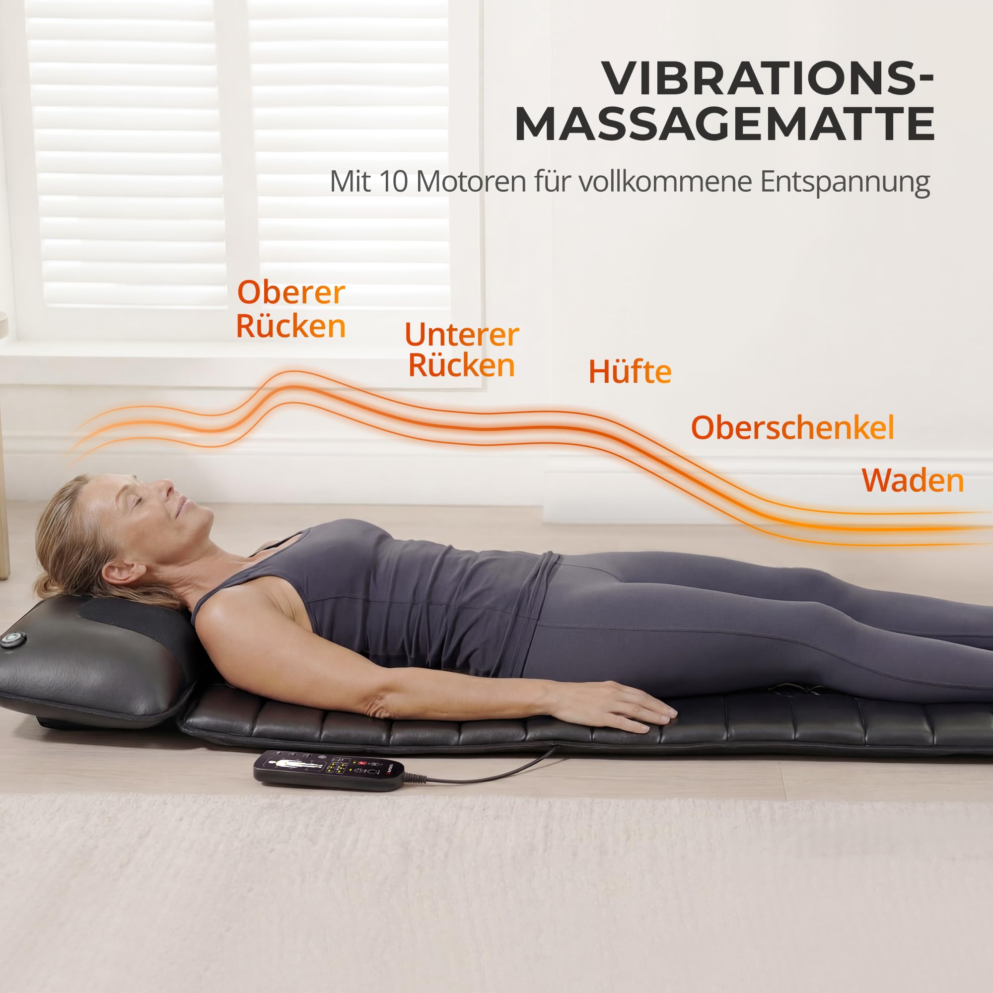 Massagematte mit Shiatsu-Nackenmassage & Wärme, Ganzkörper Massagematte mit 10 Vibrationsmotoren für Rücken, Taille und Beine, Elektrische Massageauflage für Zuhause & Büro, Schwarz