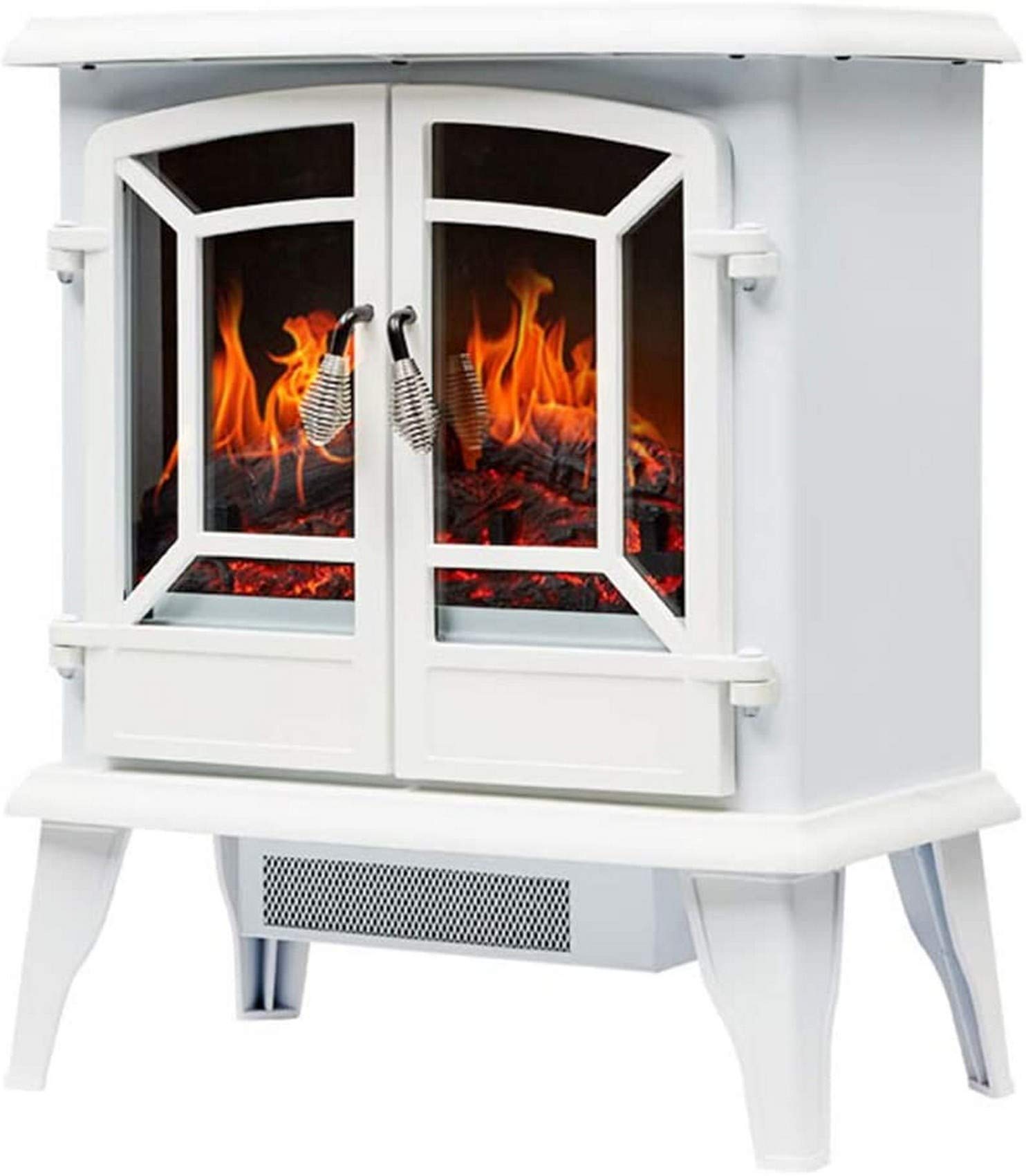 Electric Fireplace Heater LED Stove Electric Fire Freestanding CheminéE With Flame Effect With Log Burner Flame Effect Overheat Protection Safety Cut-Out System,White
