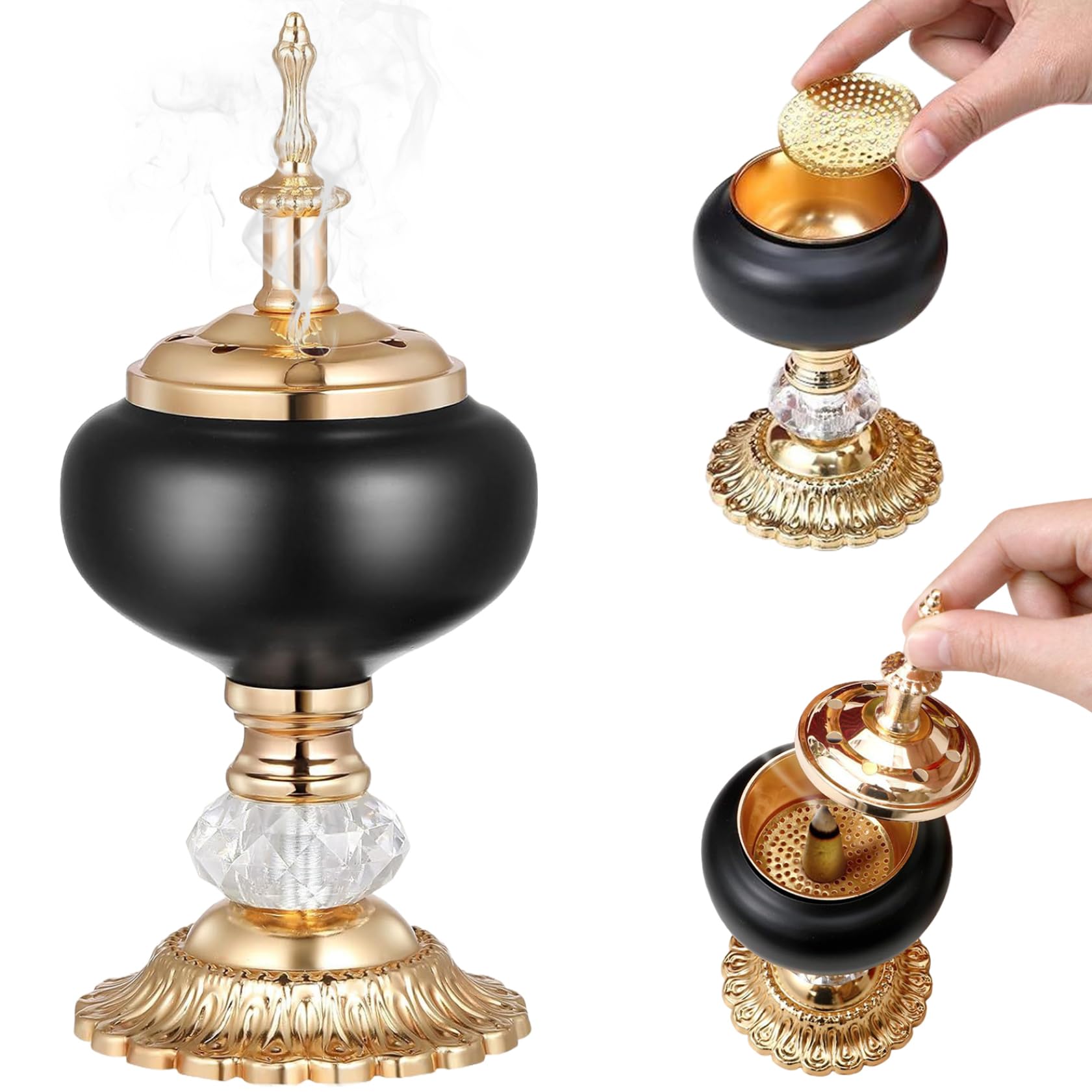 Peosaard Golden Charcoal Incense Burner, Incense Burner, Metal Arabic Charcoal Incense Burner Frankincense Tealight Candle Holder For Aromatherapy, Yoga And Spa, Resin Incense Burner