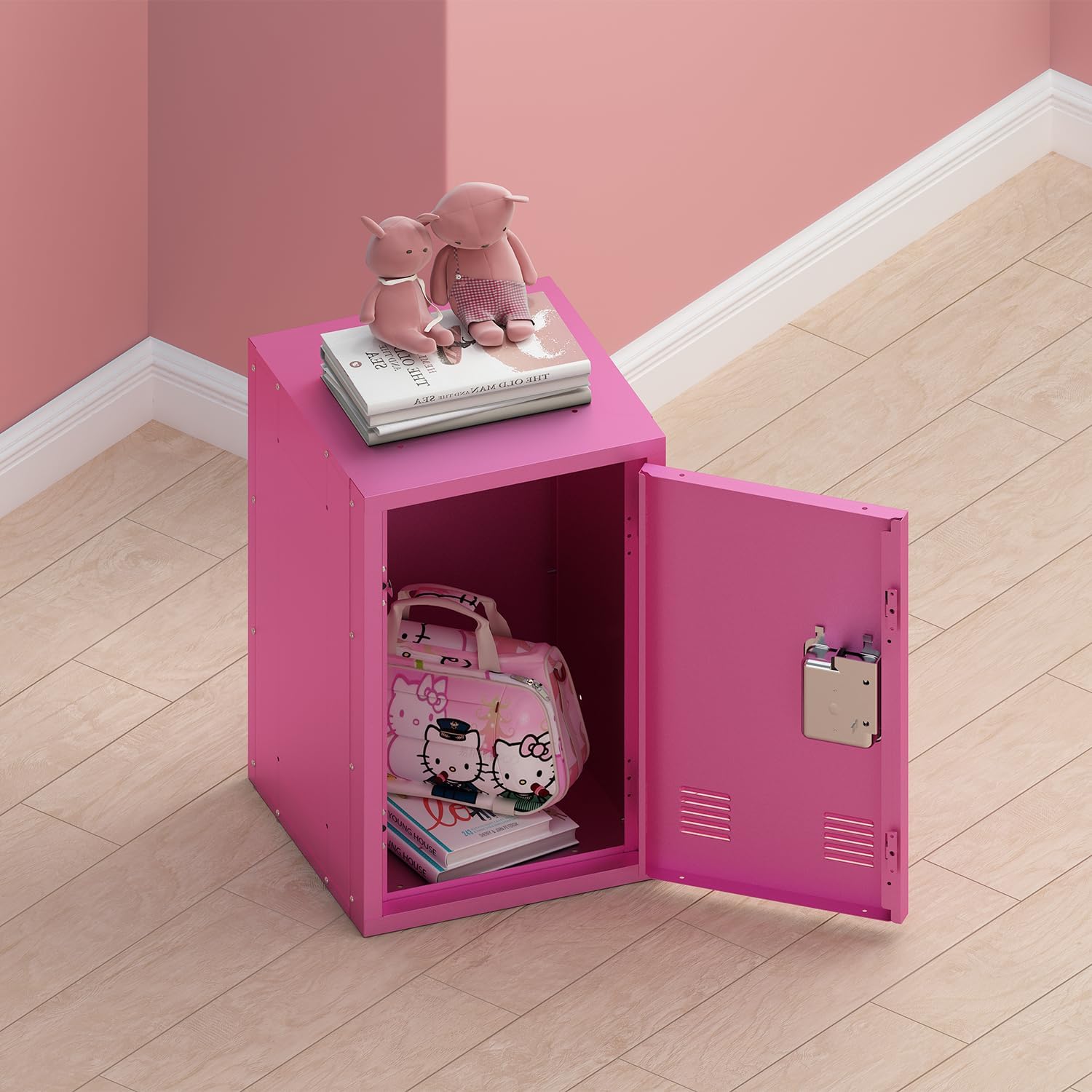 Metal Storage Cabinet Detachable Mint Cabinet with Lock,Steel Bedside Lockers Sideboard,Suitable for Home Storage, Office, Living Room, Bedroom, Garage, Storage Room (Pink)