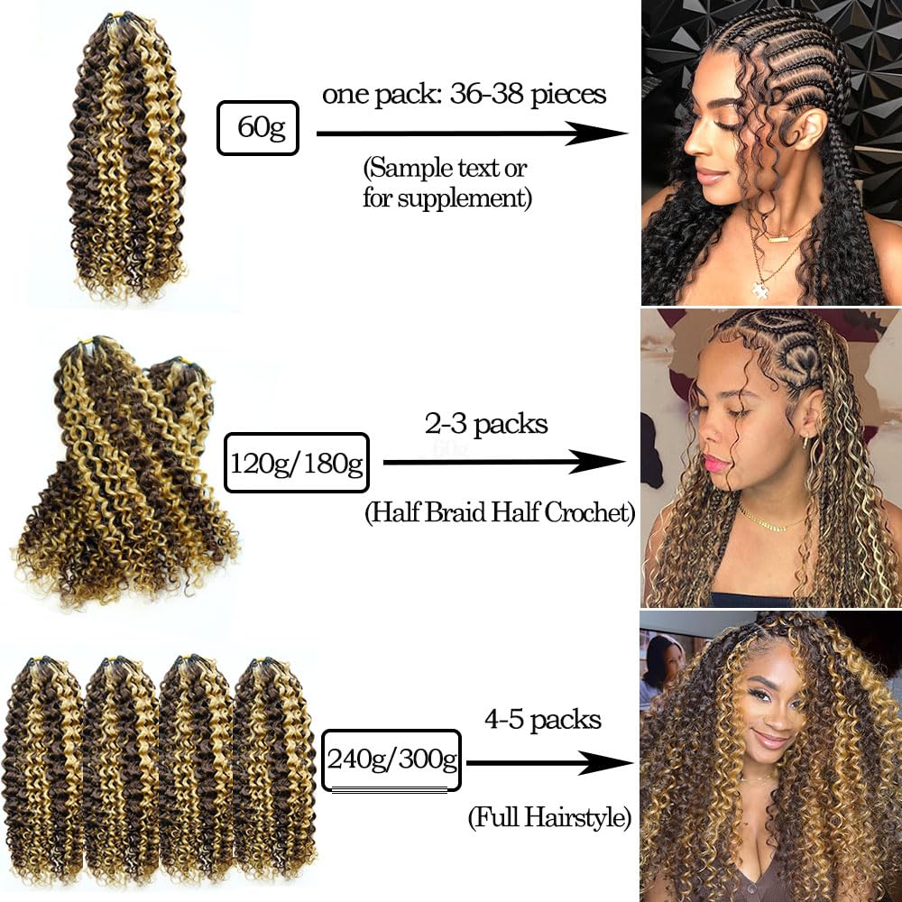4/27 Highlight Feather Crochet Human Hair Curly with String Handmade Pre-Separated Dark Brown and Blonde Jerry Curly Hair Extensions Real Human Hair Crochet Knotless For Braiding 120g 16inch