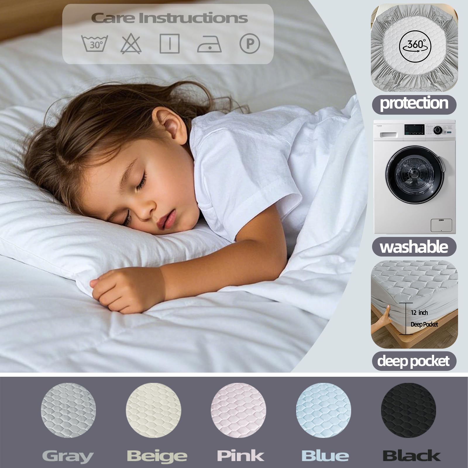 Yiiyookii Bedding Quilted Fitted Mattress Cover, Elastic Fitted Mattress Protector, Mattress Pad Stretches up to 12 Inches Deep, Machine Washable Mattress Topper (Blue, King)