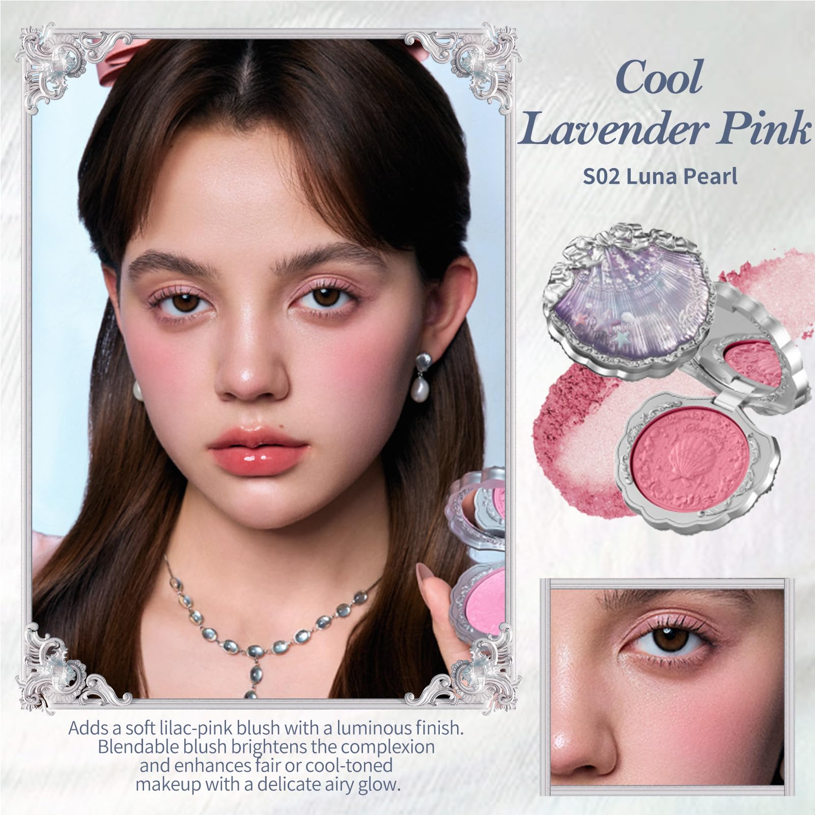 Flower Knows Shell's Jewel Silk Satin Blush, Talc-Free Vegan Cheek Powder