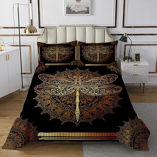 Miniatura 2 de Erosebridal Chic Dragonfly Queen - Juego de colcha bohemia con mandala para adolescentes y adultos, juego de ropa de cama hippie bohemio con flores