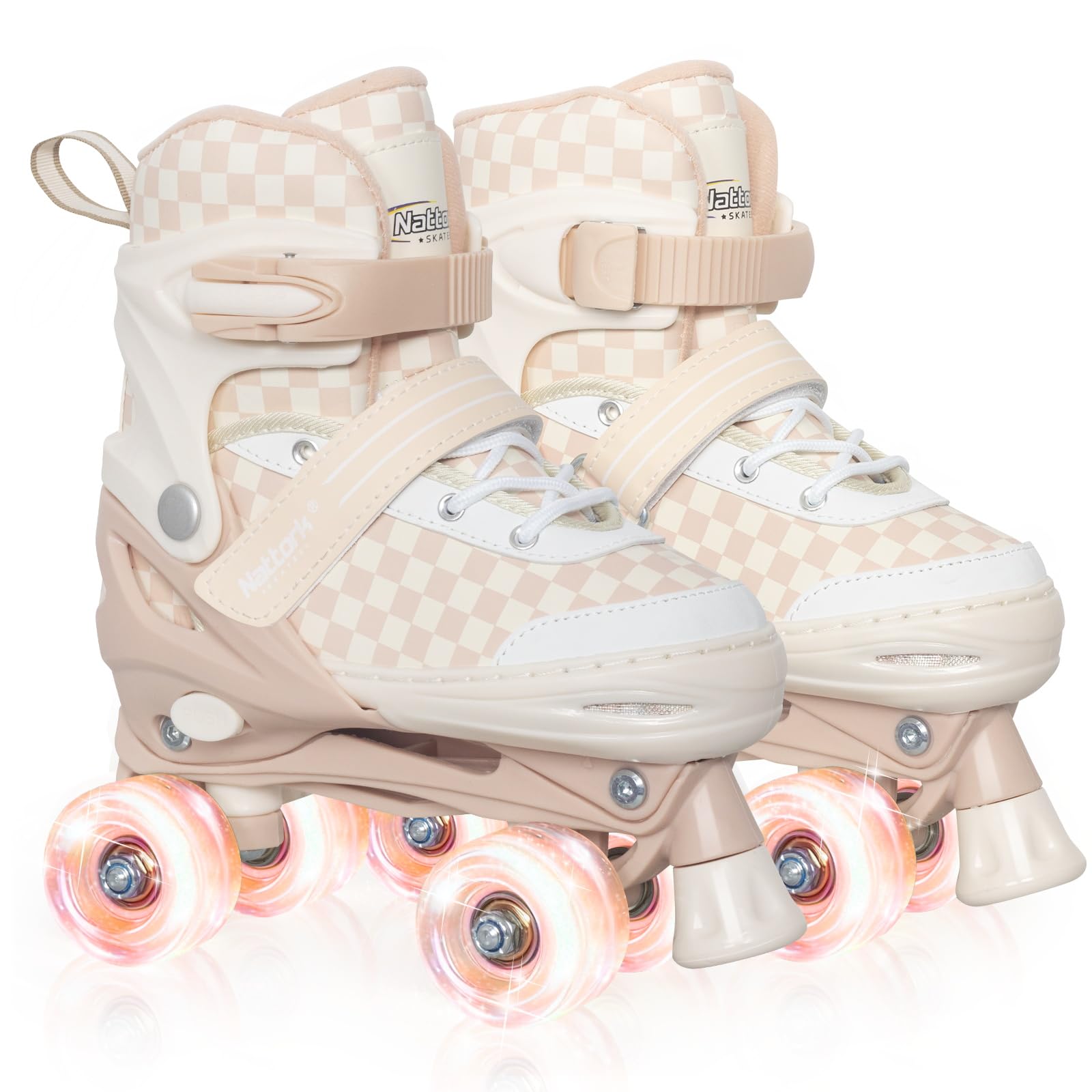 Nattork Verstellbare Rollschuhe für Kinder und Jugendliche, leuchtende Räder, Rollschuhe mit Schachbrettdesign für Jungen und Mädchen