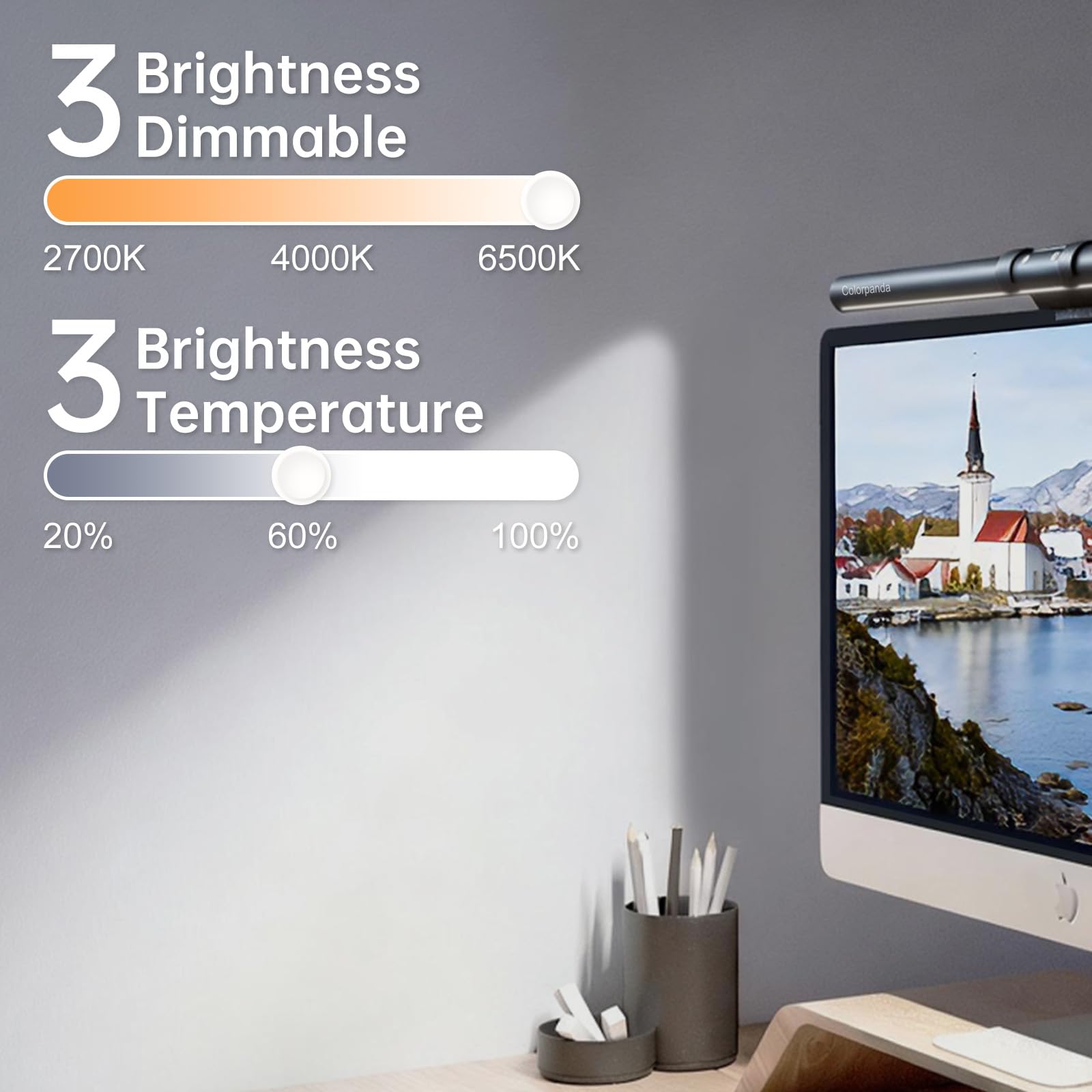 Barra de luz para monitor (negro) – Iluminación ultraancha, sensor de movimiento, brillo/temperatura de color ajustable, lámpara de monitor USB para el cuidado de los ojos, sin reflejos