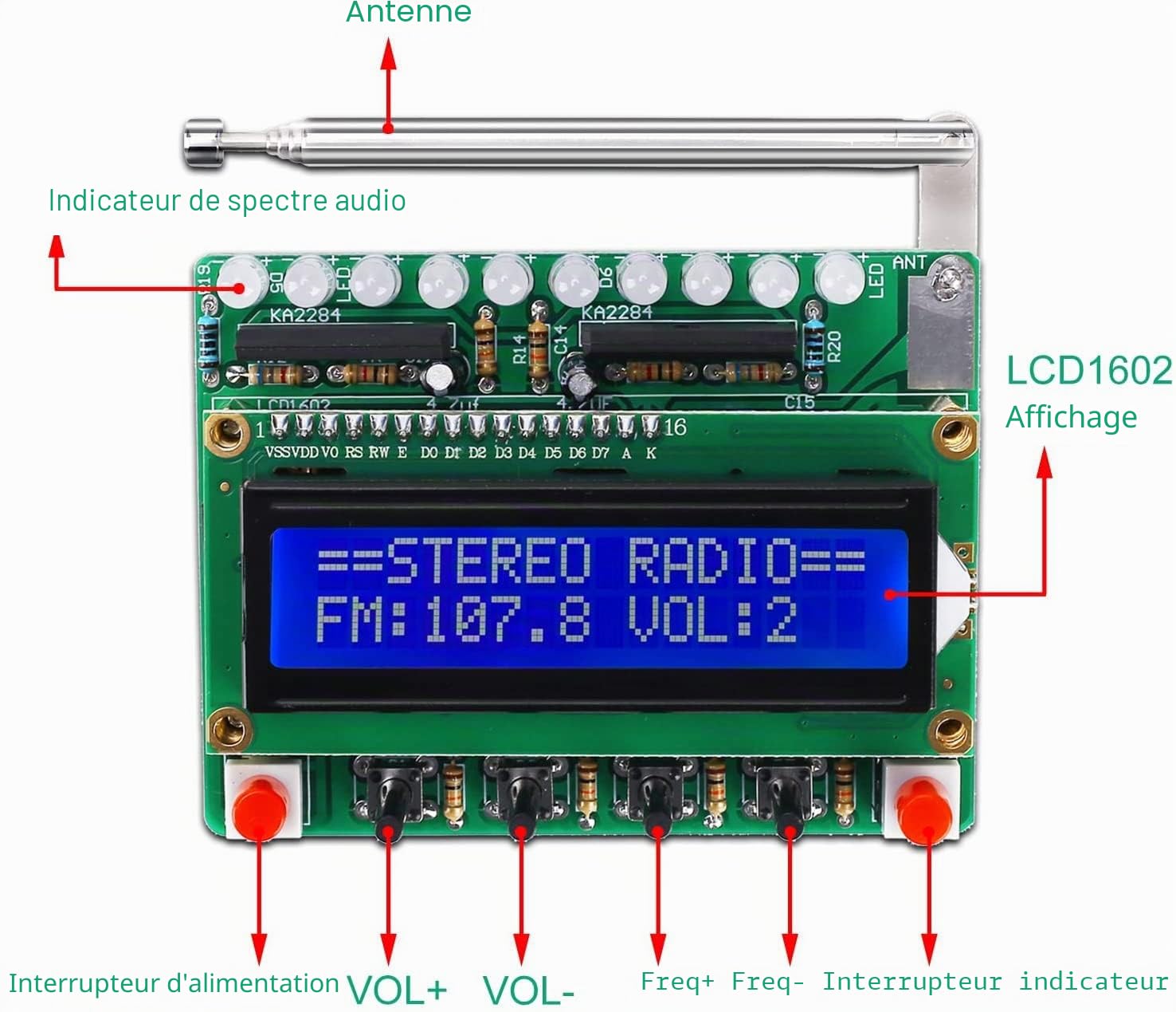 DONGKER Kit Radio FM avec projets de Soudure électronique DIY, écran LCD, FM 87-108 MHz et récepteur sans Fil pour Apprendre et enseigner - expériences de Soudure incluses