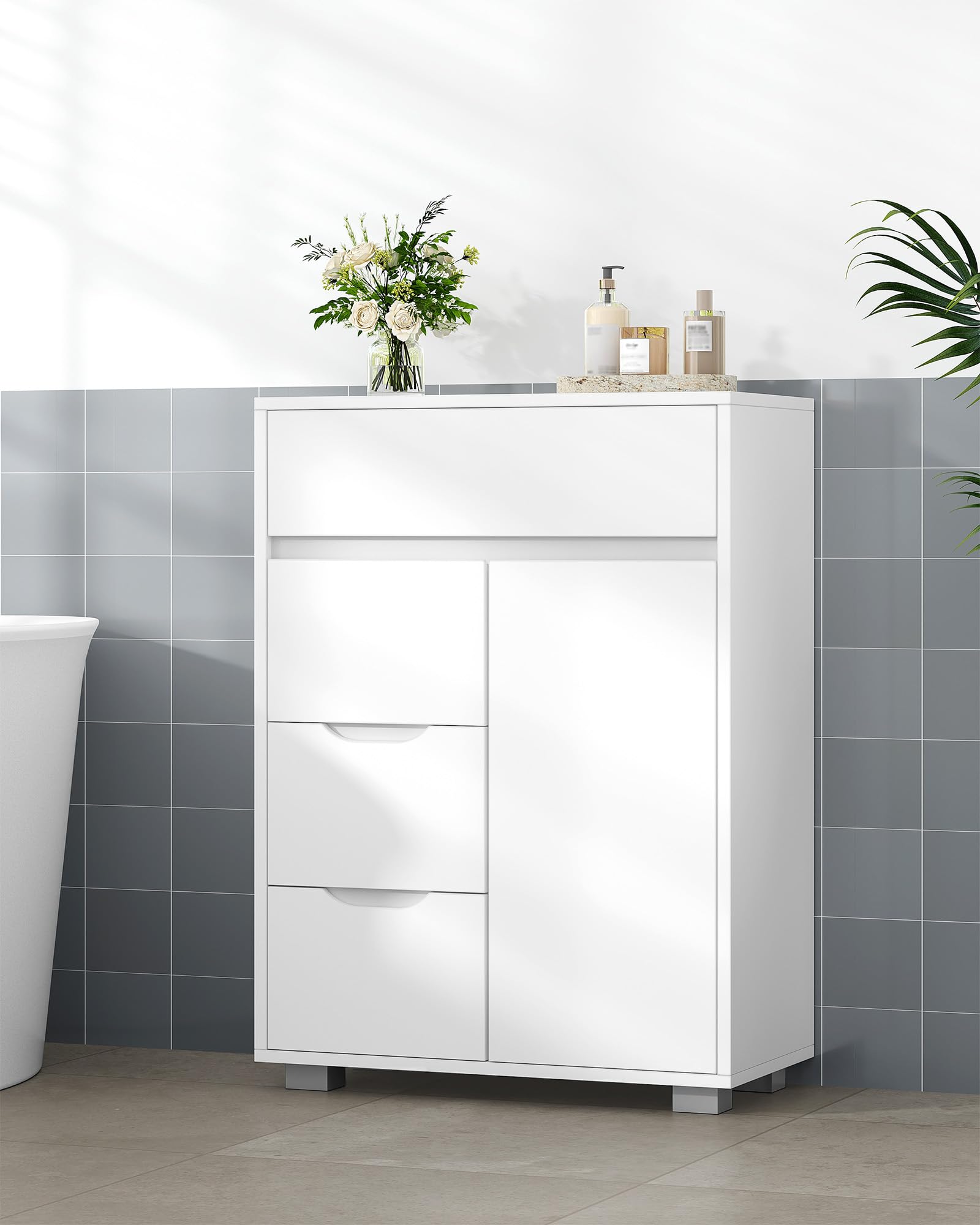 Hzuaneri Mobile Bagno, 4 Cassetti e 1 Anta, Ripiani Regolabili, Grande Capacità di Stoccaggio, Moderno, per Soggiorno o Bagno, Dimensioni, 30 x 55 x 82 cm, Bianco SC05503X