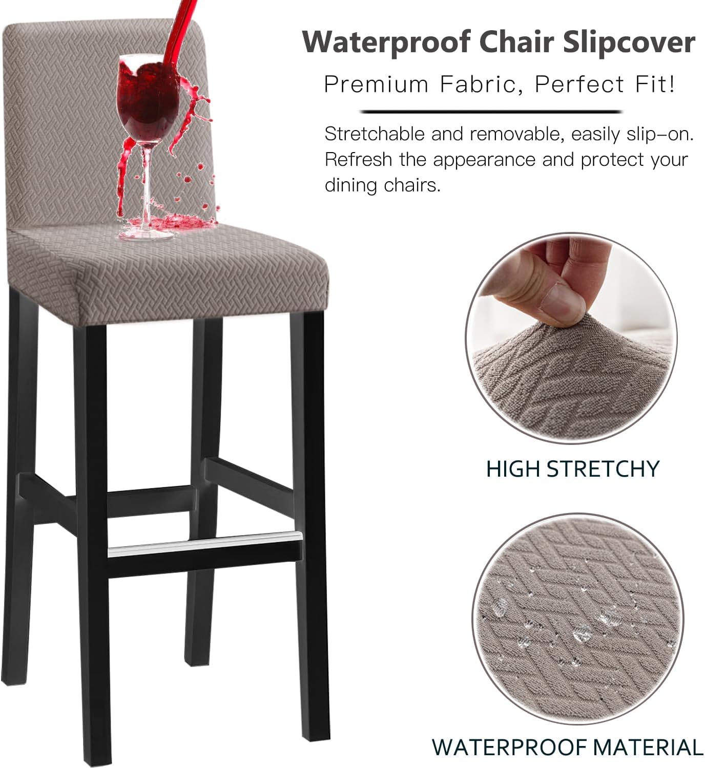 Stretch Check Jacquard bar Chair Covers with backrest, Removable Washable Chair Slip Cover for Short Rotating Dining Chair Back Chair bar Stool Chair(Taupe, Set of 4)
